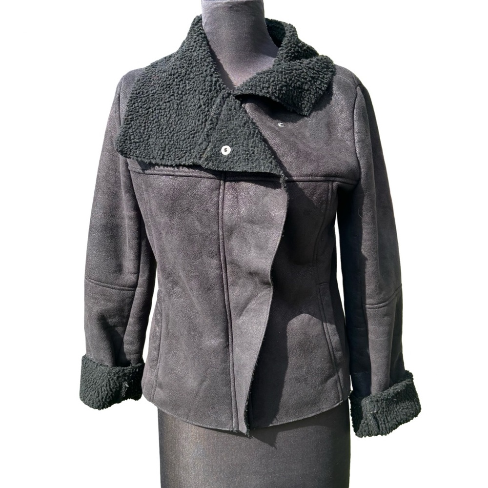 Romeo & Juliet Couture black faux suede jacket faux shearling Moto 2010s size M